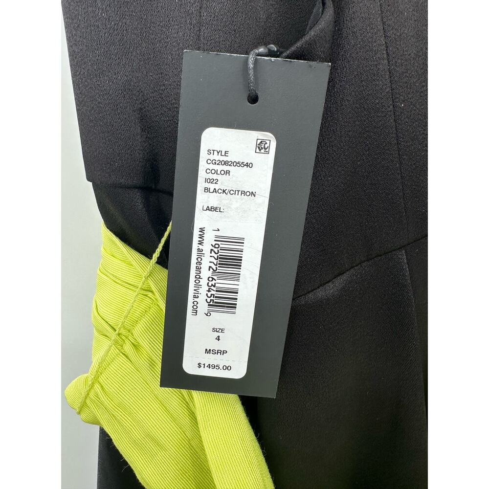 ALICE + OLIVIA Joss Gown Black with Citron Bow Hi-Lo Hemline Size 4 NWT - Picture 10 of 10